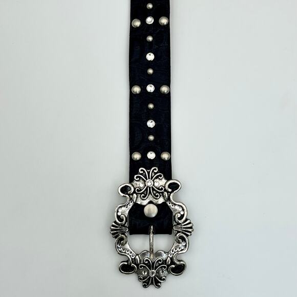 Vintage Leatherock Belt XL Black Leather Rhinestone Studded Western Buckle Y2K main image 4
